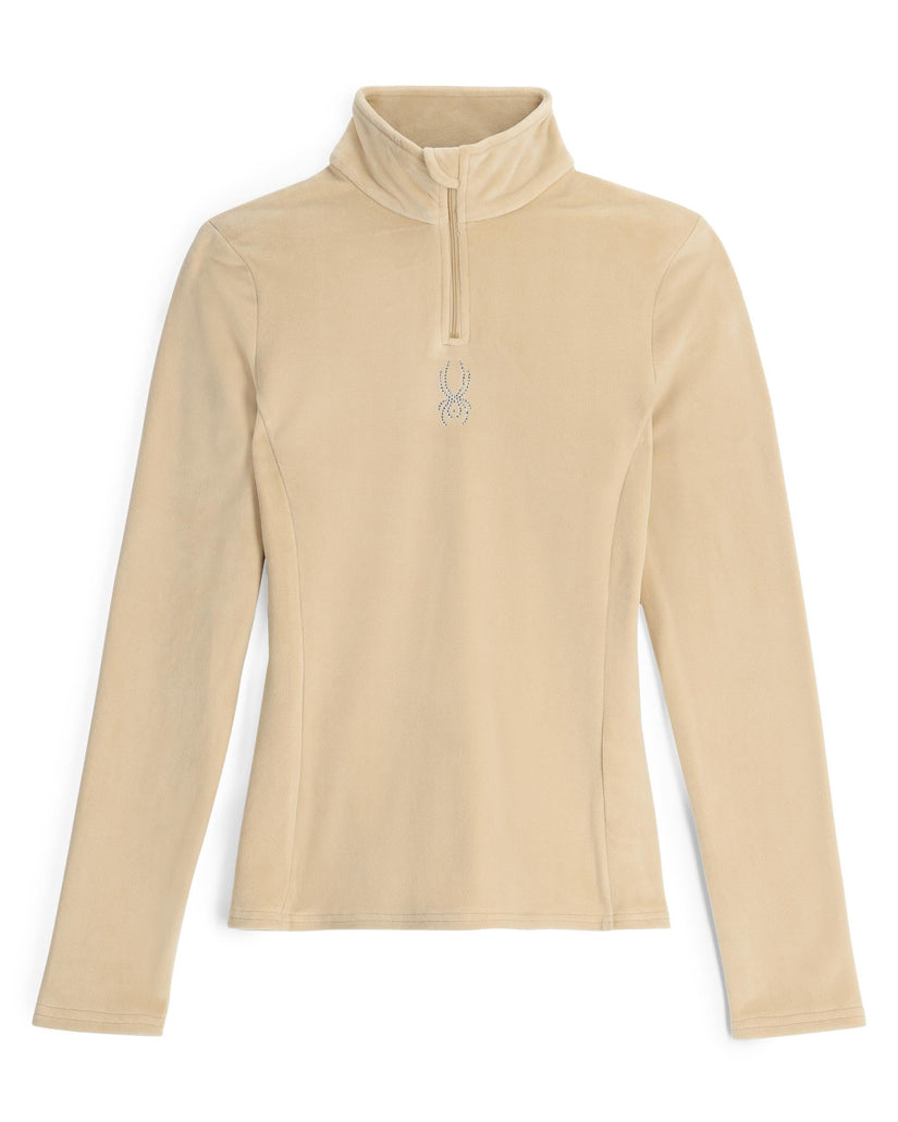Beige long-sleeve shirt with a quarter zip on a white background