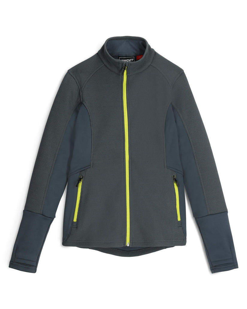 Gray jacket with yellow zipper on a white background