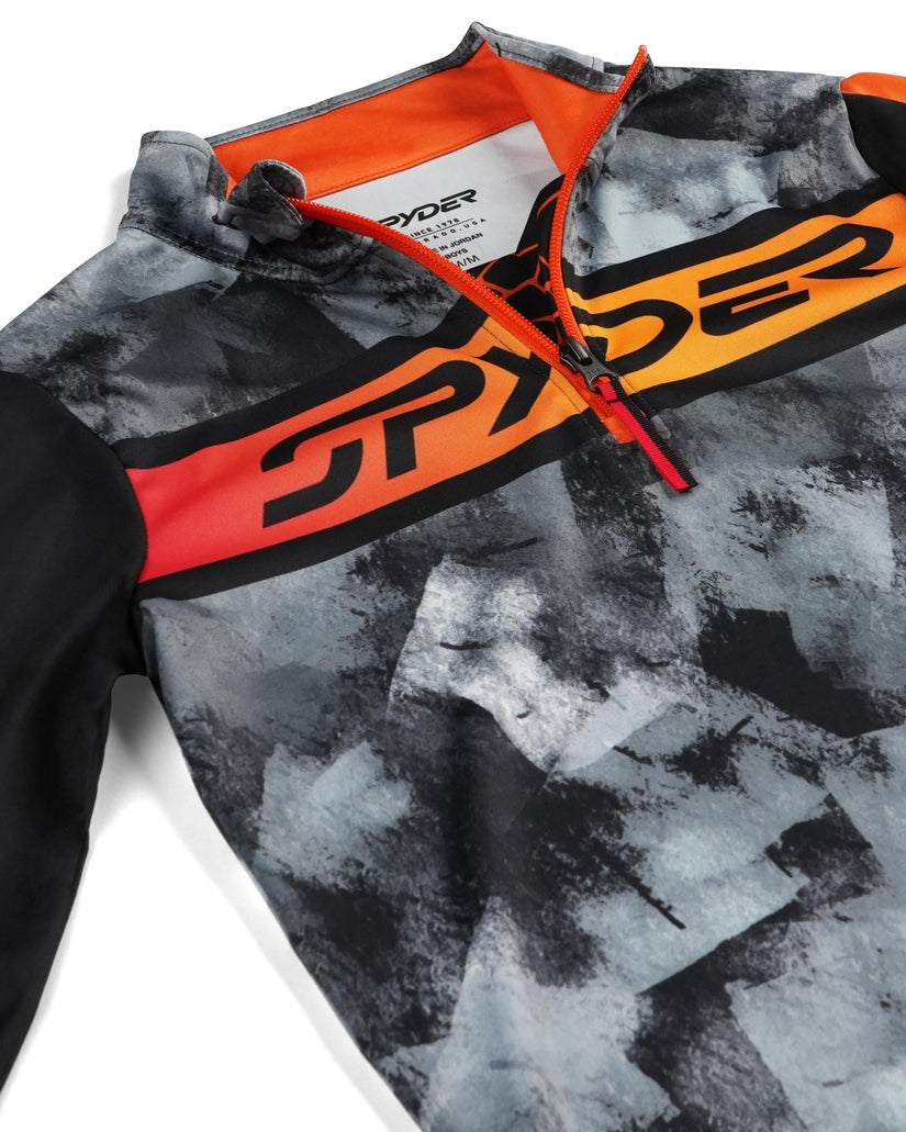Close-up of a jacket with a brand logo on a white background