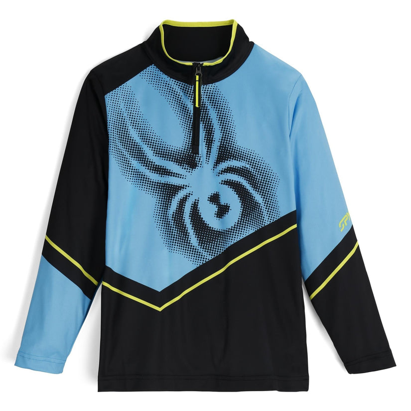 Long-sleeve shirt with black and blue design on a white background