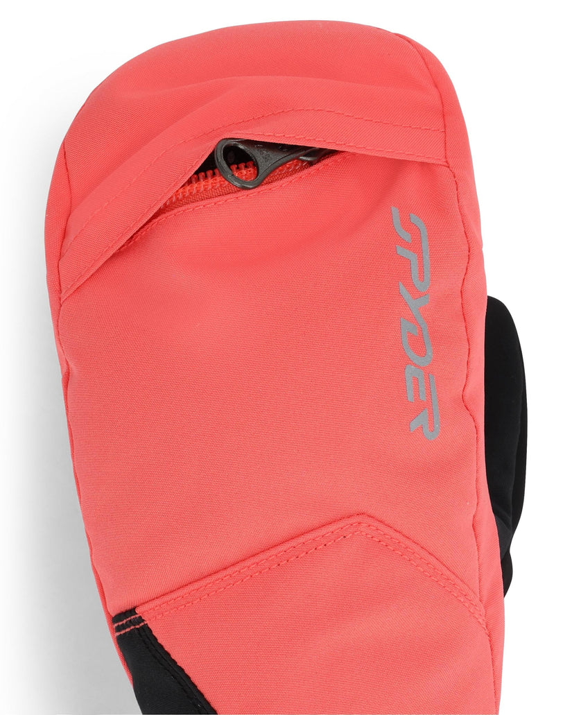 Red backpack with a brand logo on a white background