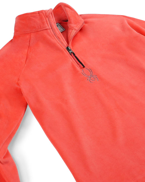 Orange long-sleeve shirt with a zipper on a white background