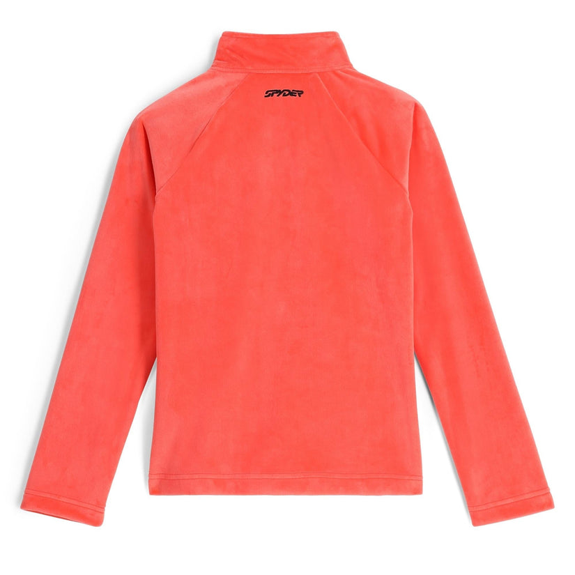 Red fleece jacket with a brand logo on the back against a white background