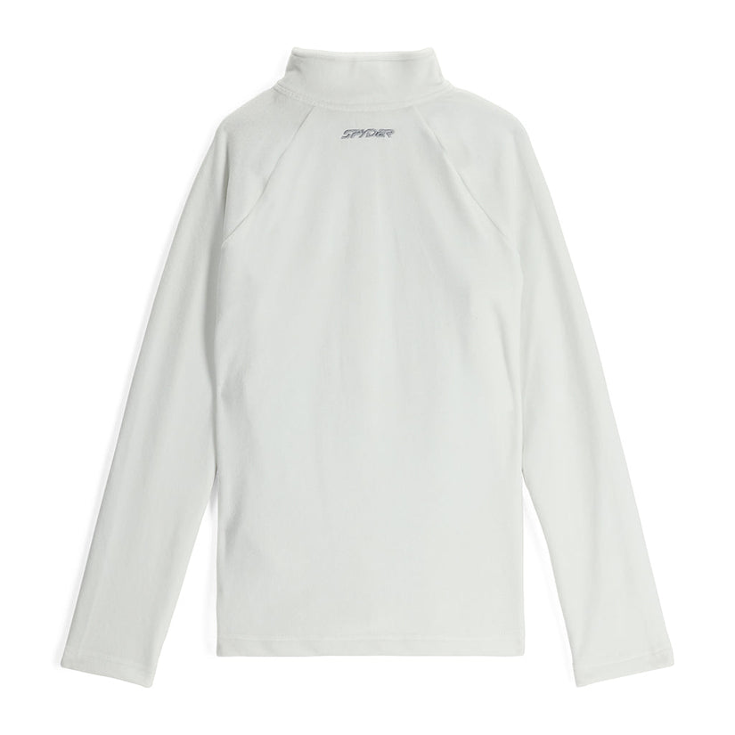 White fleece with spyder logo on a white background.
