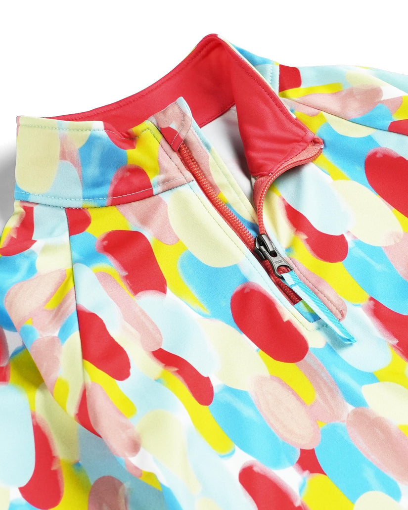 Colorful swimsuit with heart pattern on a white background