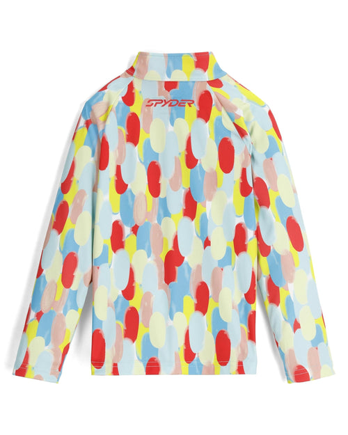 Colorful patterned jacket with a red interior on a white background