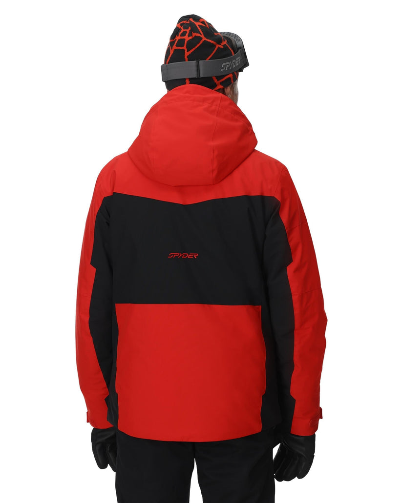 Red and black jacket with a brand logo on a white background