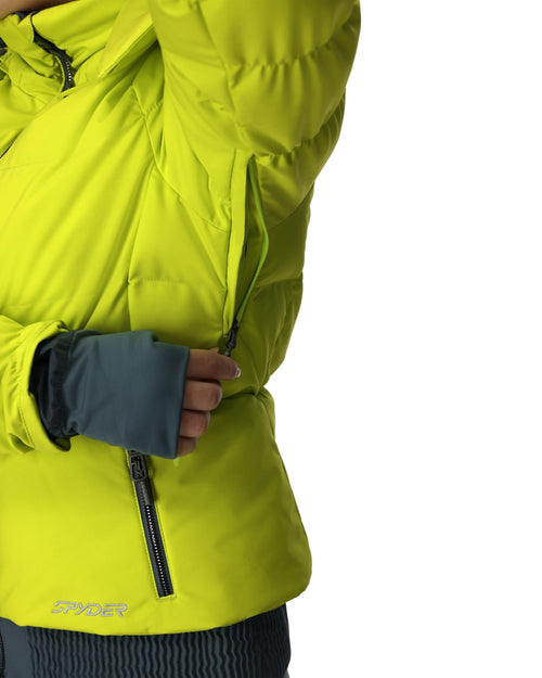 Yellow puffer jacket with a hood on a white background