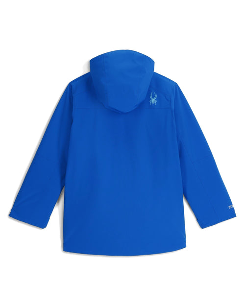 Blue jacket with a hood on a white background