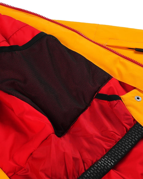 Orange jacket with a hood on a white background