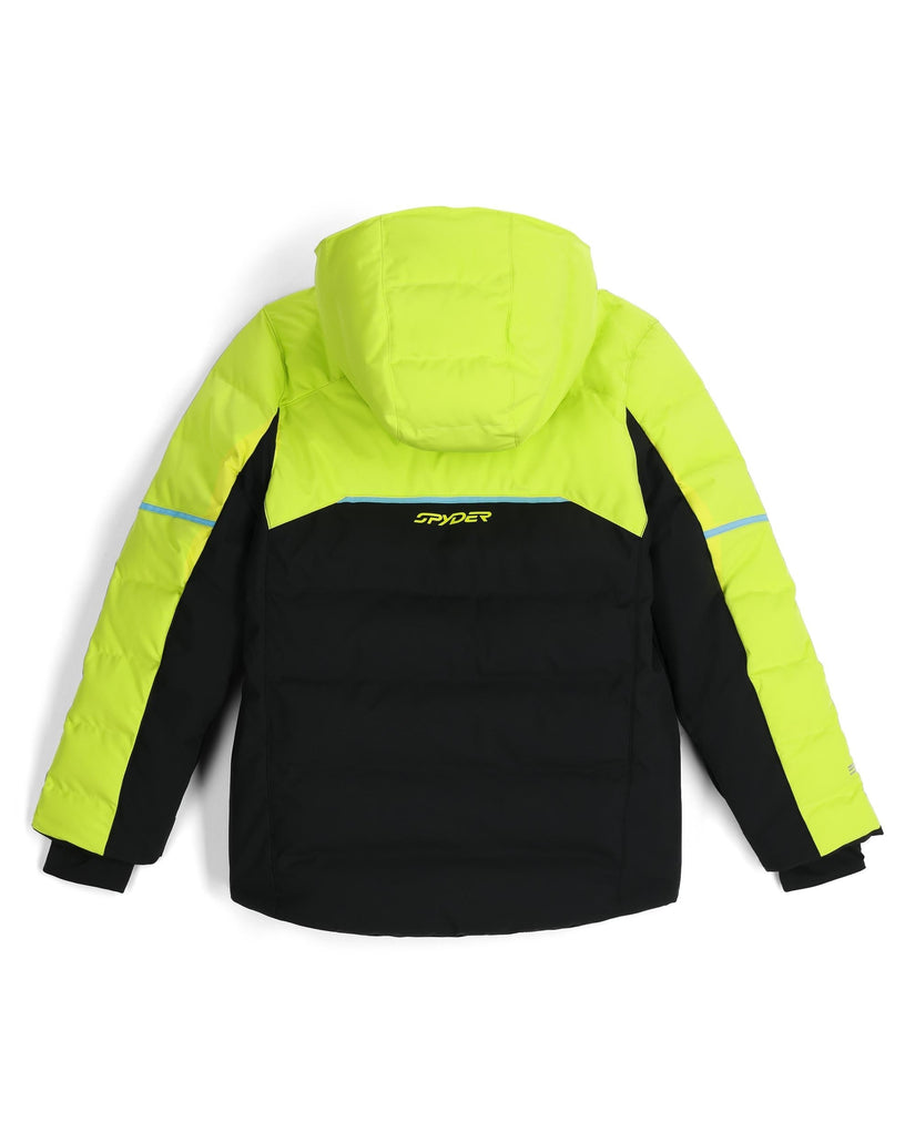 Yellow and black jacket with Spyder logo on a white background