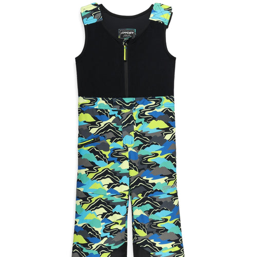 Black sleeveless top and pants with colorful camouflage pattern on a white background