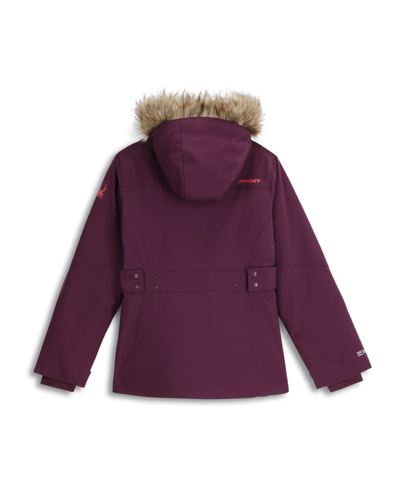 Purple parka with fur hood on a white background