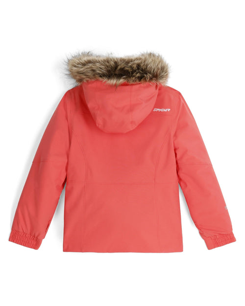 Red jacket with fur-lined hood on a white background