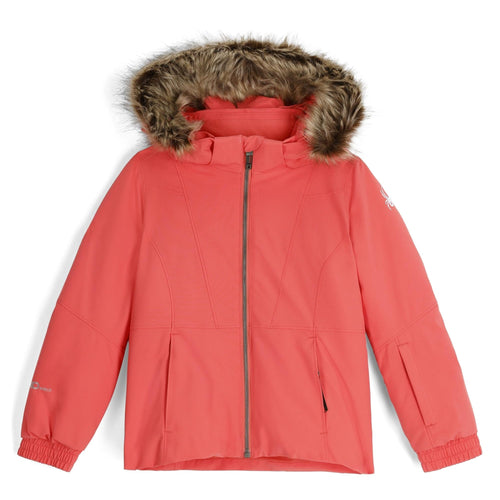 Red jacket with fur-lined hood on a white background