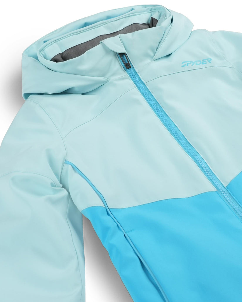 Light blue jacket with a zipper on a white background