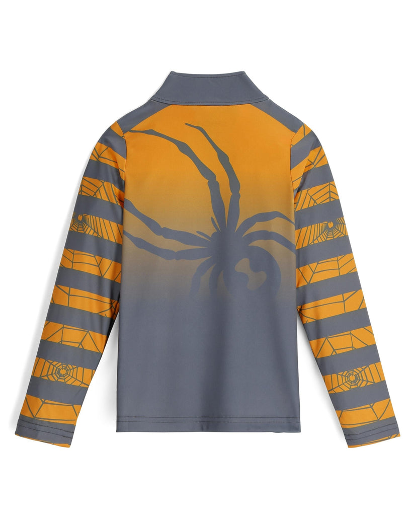 Long-sleeve shirt with geometric pattern and spider design on a white background