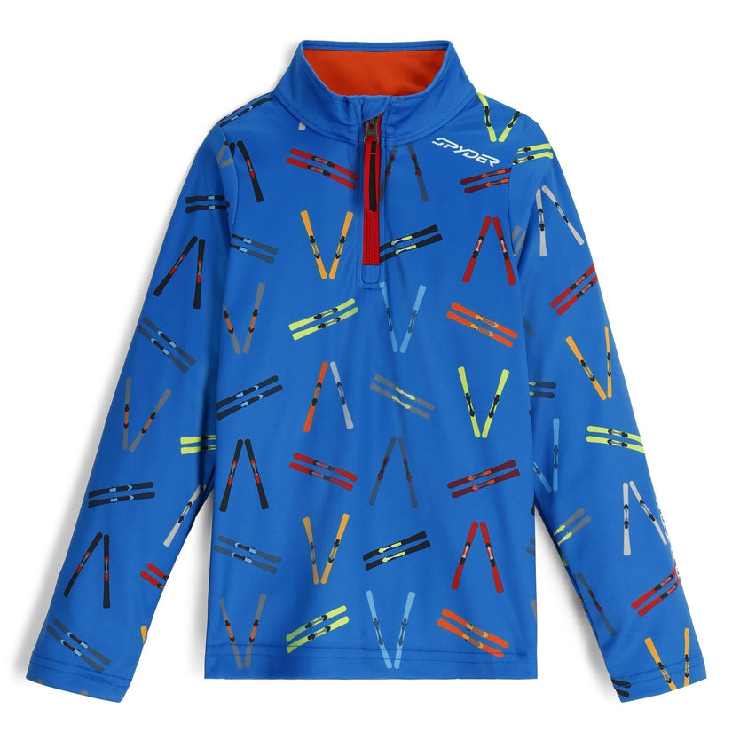 Blue jacket with colorful patterns on a white background