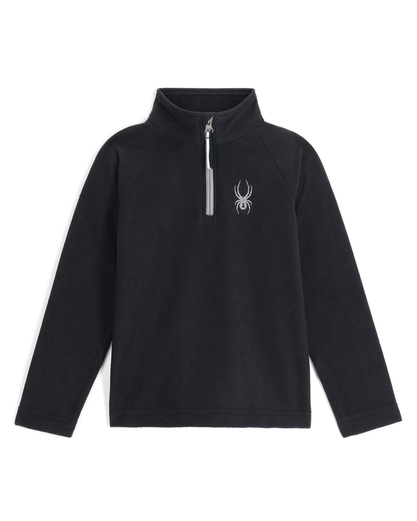 Black quarter-zip pullover with a logo on a white background