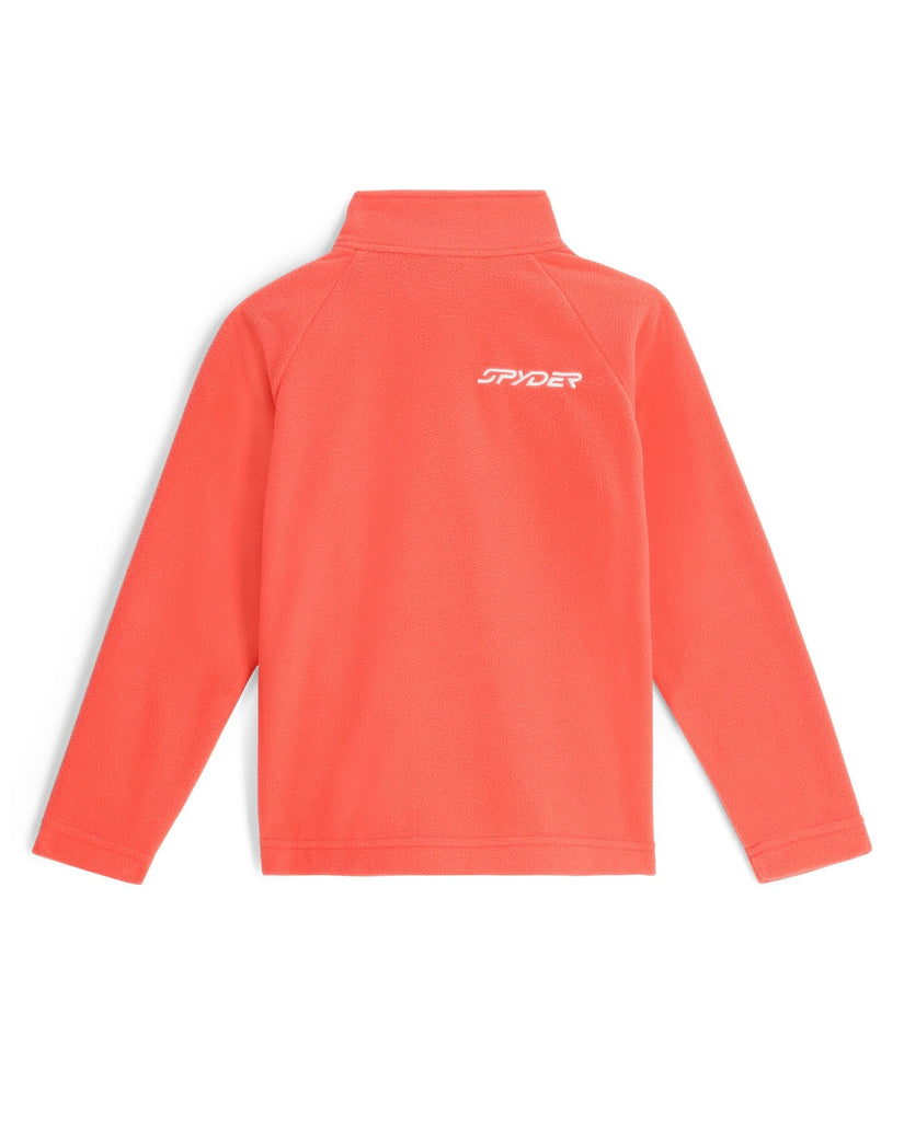 Orange fleece jacket with 'Spyder' logo on the back against a white background