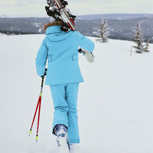 Light blue ski pants on a white background